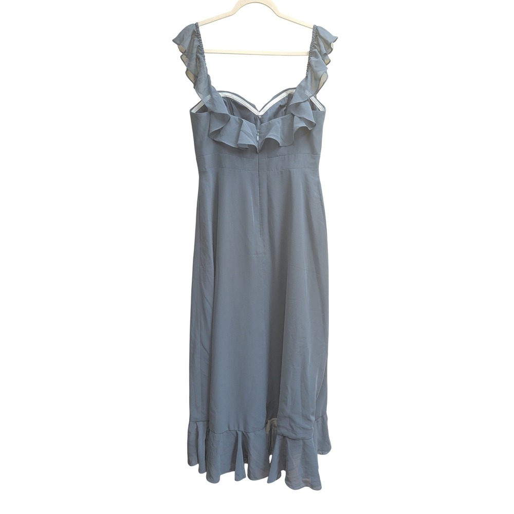 Azazie Lyra Convertible Maxi Dress Sz 12 Dusty Blue Ruffle V-Neck Chiffon Formal - Picture 3 of 12